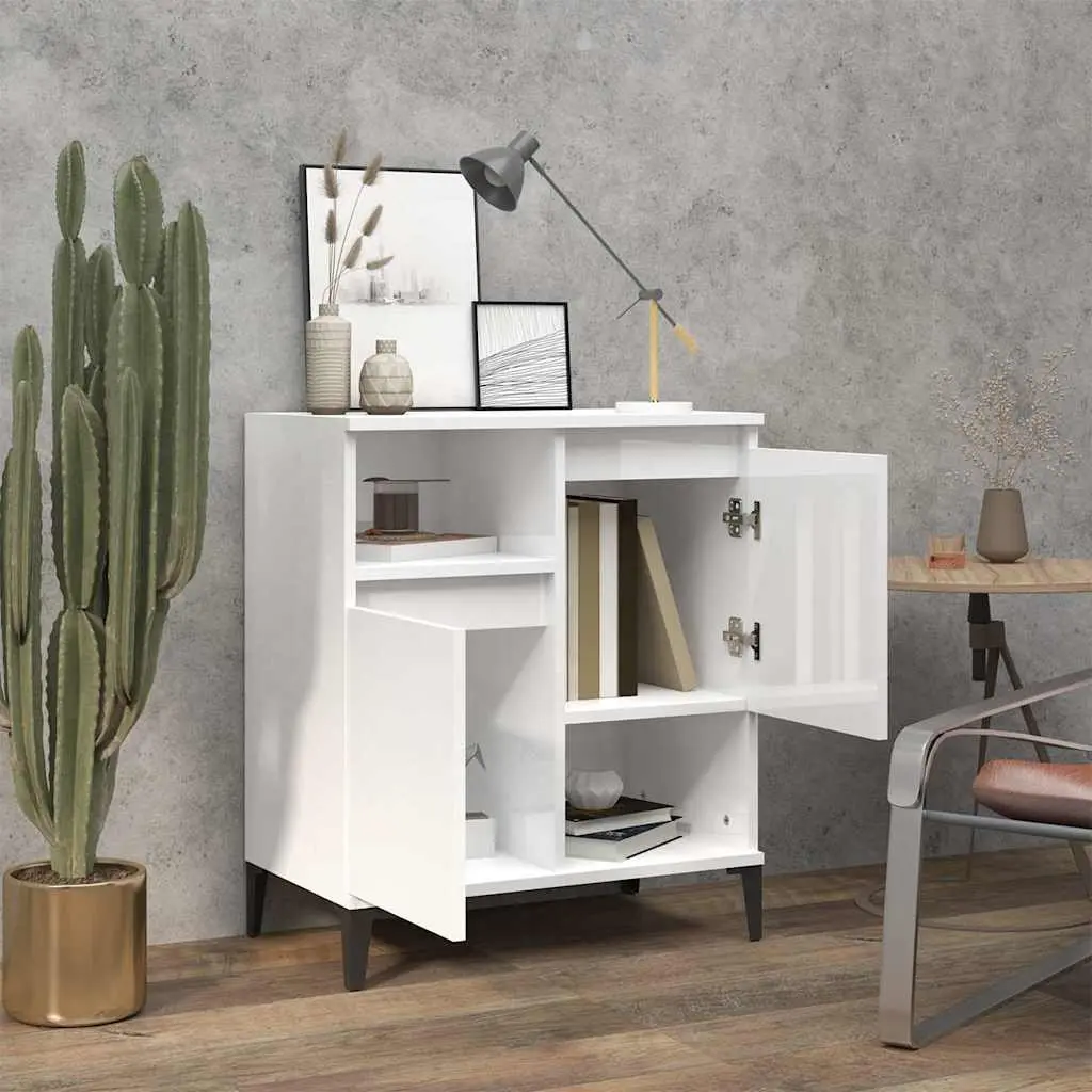 Sideboard High Gloss White 60x35x70 cm Storage Cabinet 4 Compartments