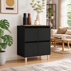 60x35x70 cm Black Sideboard in Engineered Wood with Storage