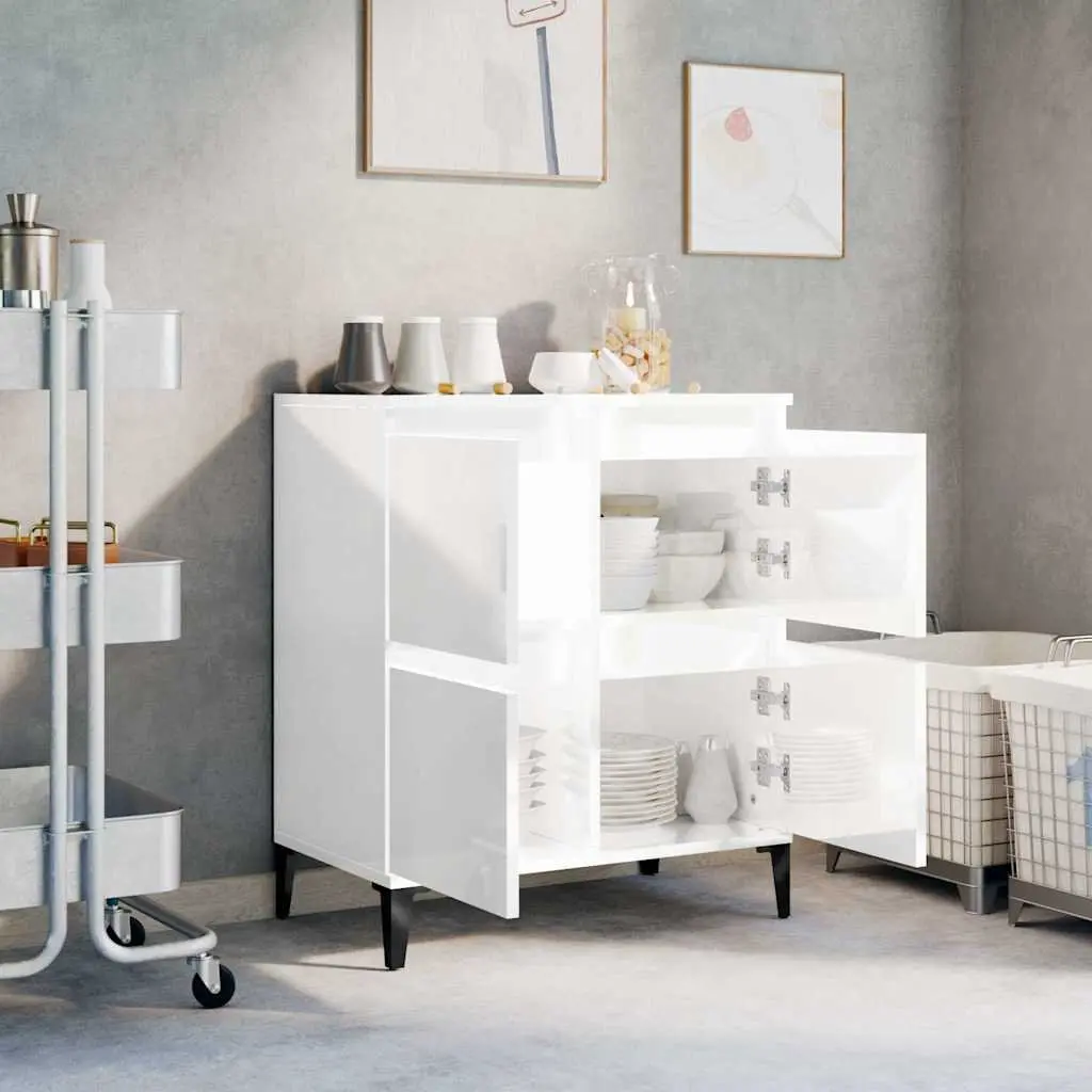 High Gloss White Sideboard Storage Cabinet, 60W x 35D cm