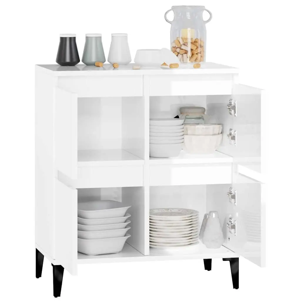 High Gloss White Sideboard Storage Cabinet, 60W x 35D cm