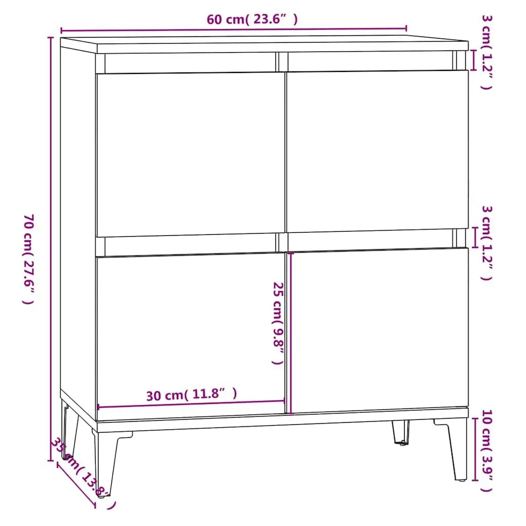 Sideboard Storage Cabinet for Home 60W x 35D x 70H cm Grey Engineered Wood