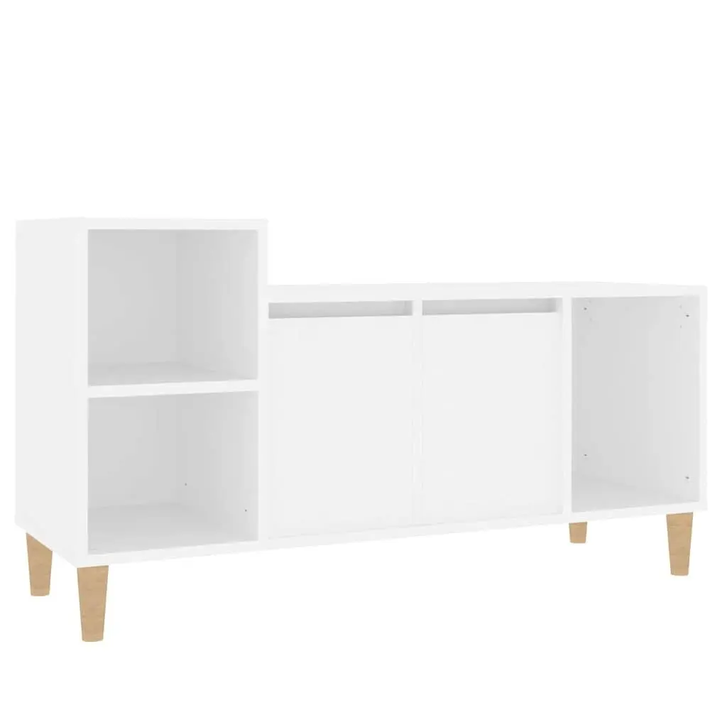 TV Cabinet White Engineered Wood Media Storage Unit with Doors Compartments