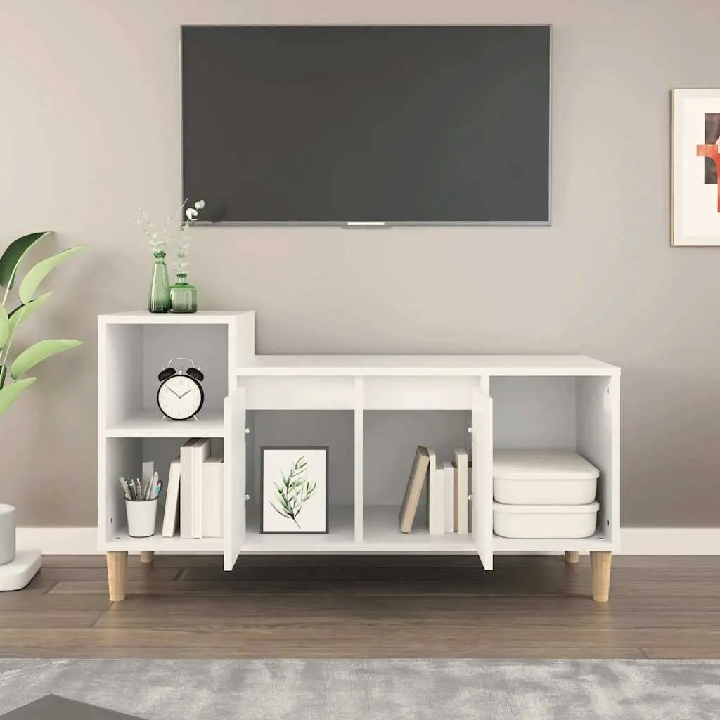TV Cabinet White Engineered Wood Media Storage Unit with Doors Compartments