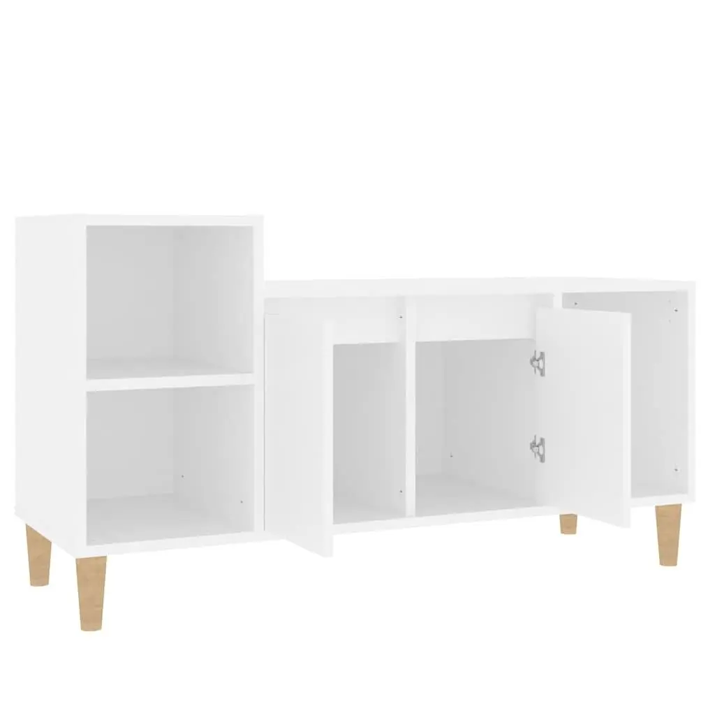 TV Cabinet White Engineered Wood Media Storage Unit with Doors Compartments