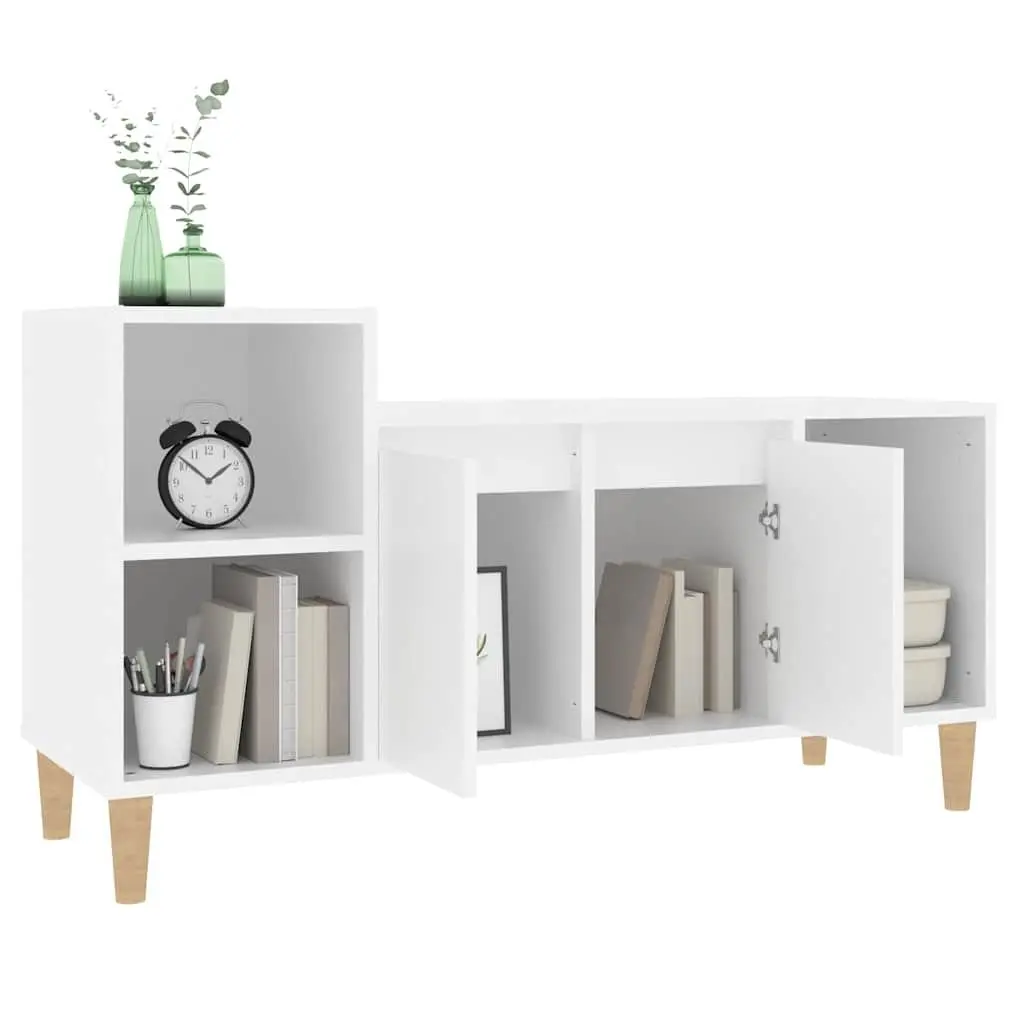 TV Cabinet White Engineered Wood Media Storage Unit with Doors Compartments