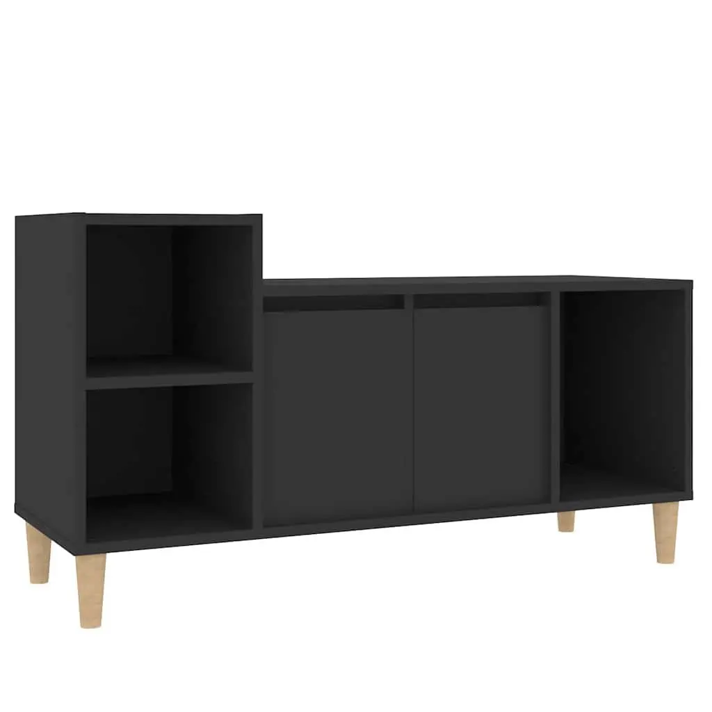 TV Cabinet Black Engineered Wood Media Unit Storage Doors Compartments Stereo