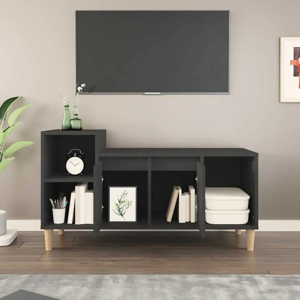 TV Cabinet Black Engineered Wood Media Unit Storage Doors Compartments Stereo