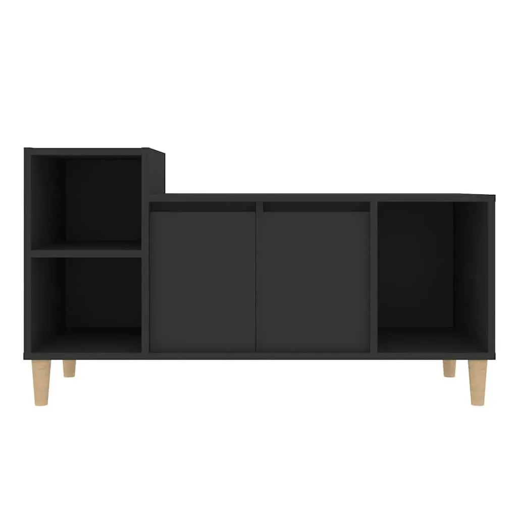 TV Cabinet Black Engineered Wood Media Unit Storage Doors Compartments Stereo