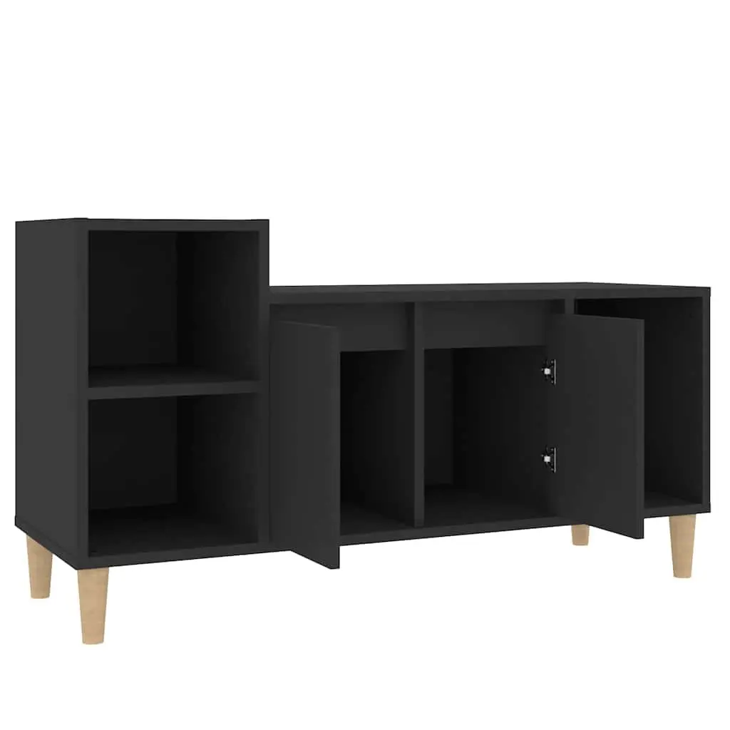 TV Cabinet Black Engineered Wood Media Unit Storage Doors Compartments Stereo