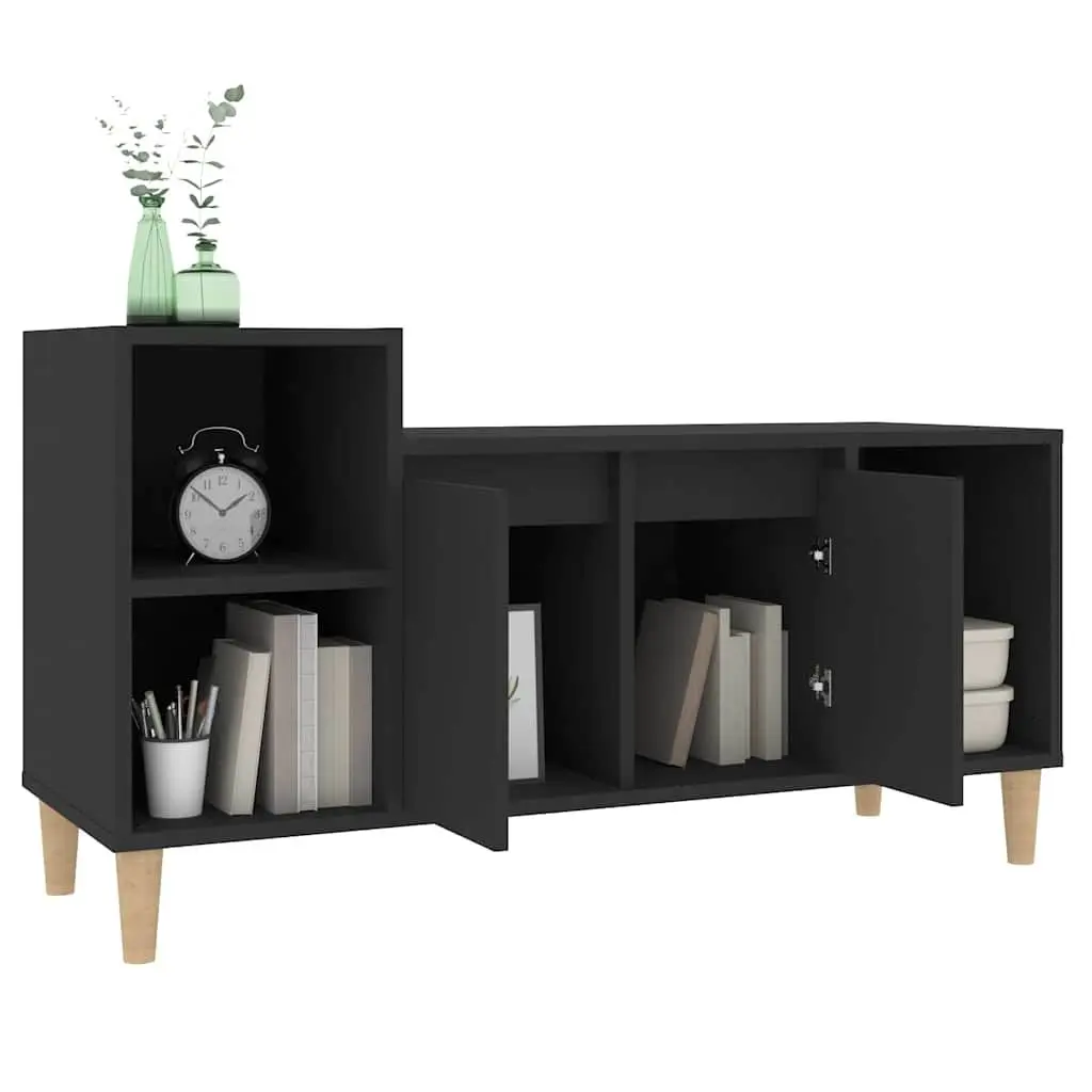 TV Cabinet Black Engineered Wood Media Unit Storage Doors Compartments Stereo