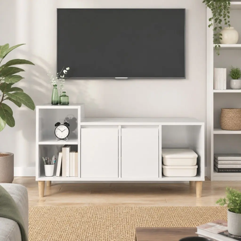 TV Cabinet Storage Unit for Living Room High Gloss White 100 x 35 x 55 cm Engineered Wood Furniture