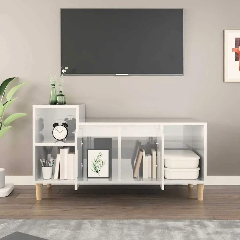 TV Cabinet Storage Unit for Living Room High Gloss White 100 x 35 x 55 cm Engineered Wood Furniture