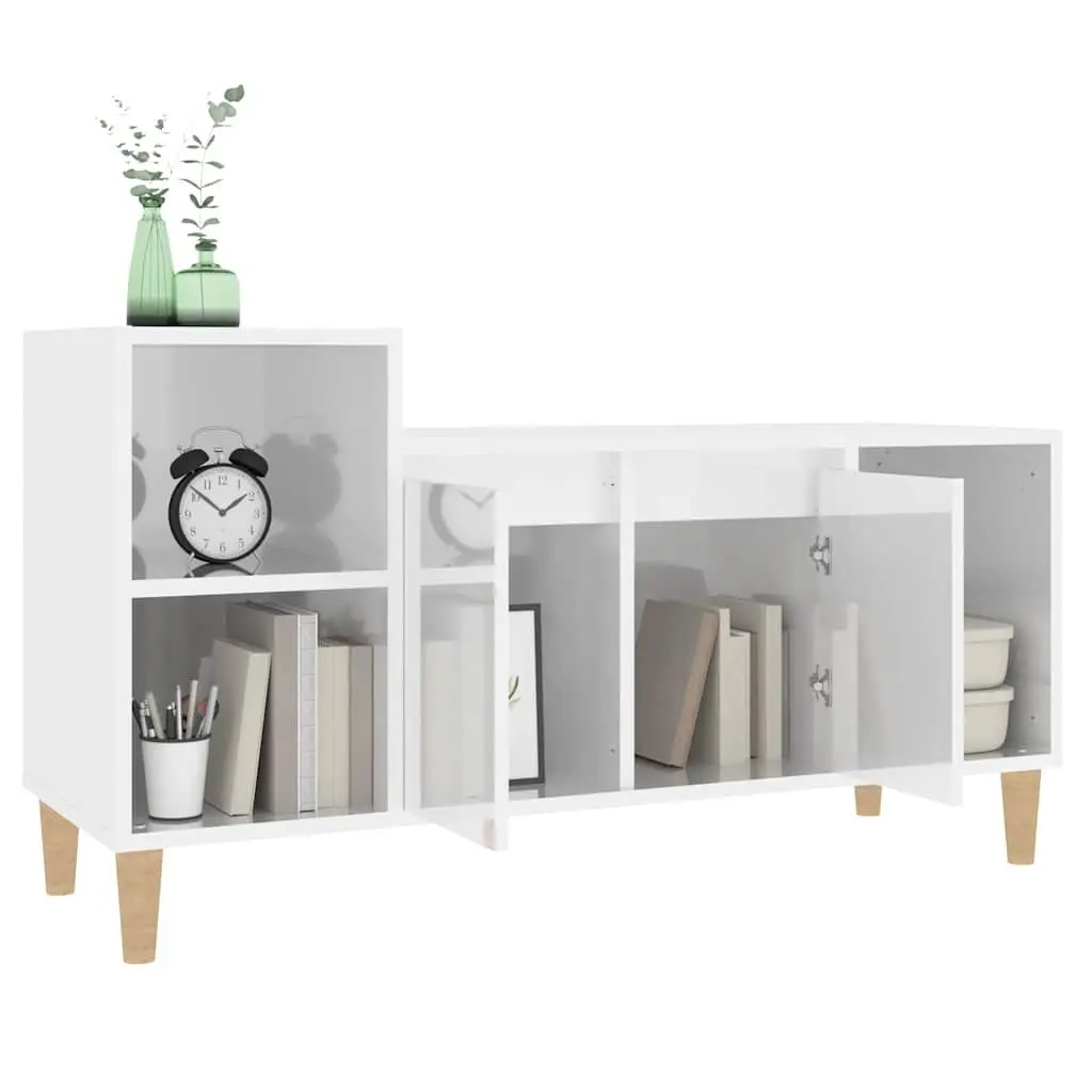 TV Cabinet Storage Unit for Living Room High Gloss White 100 x 35 x 55 cm Engineered Wood Furniture