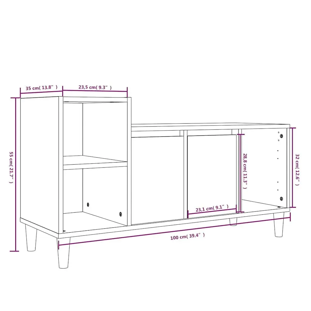 Engineered Wood TV Cabinet, 100x35x55cm, Grey Storage Unit