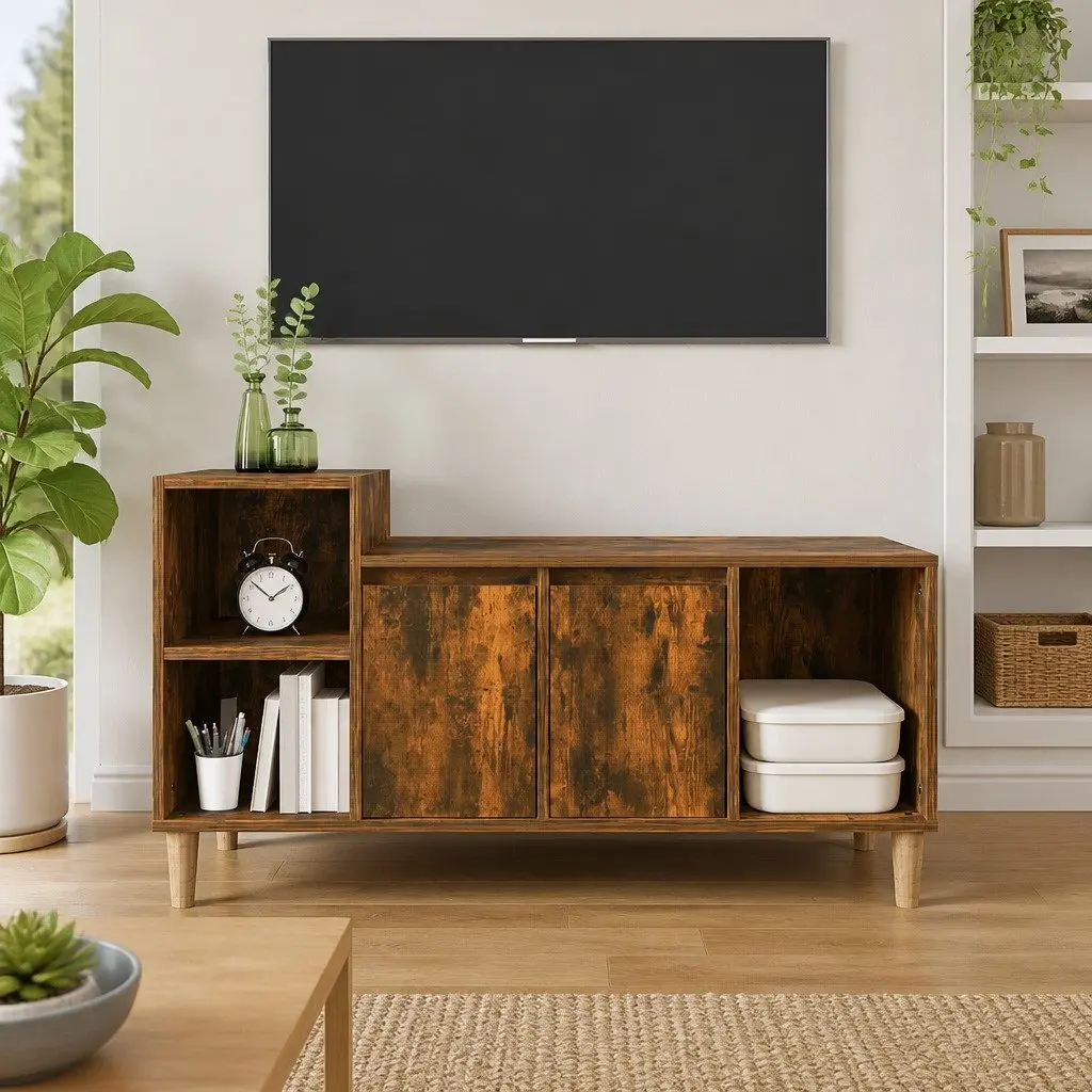 TV Cabinet Smoked Oak Storage Unit Media Console Engineered Wood 100x35x55cm