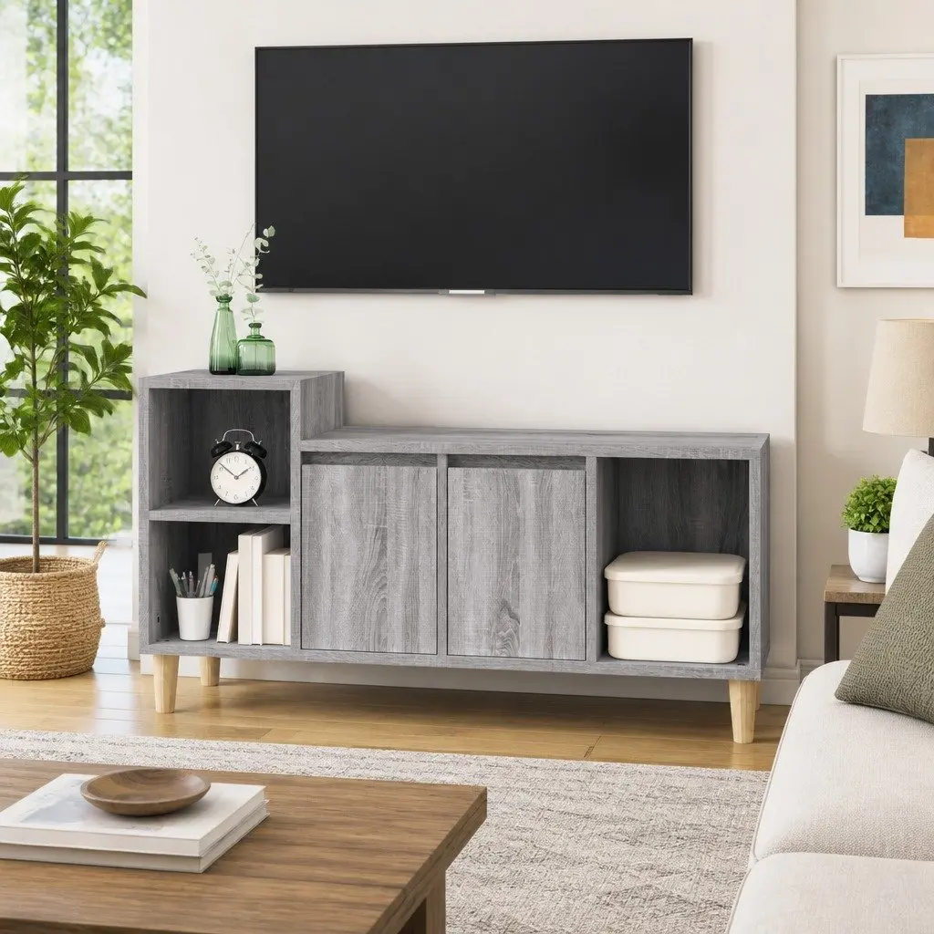 TV Cabinet for Living Room Grey Sonoma 100x35x55 cm Media Unit Storage with Doors