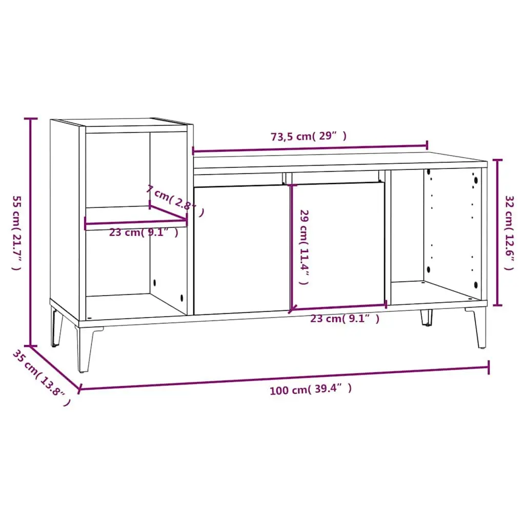 TV Cabinet Media Storage Unit for Living Room Brown 100 x 35 x 55 cm