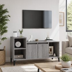 TV Cabinet Grey Sonoma Engineered Wood Storage Unit Media Console 100x35x55cm