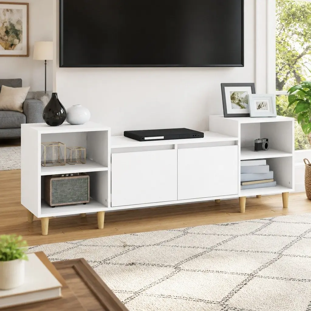 White TV Cabinet Engineered Wood Media Unit 160x35x55cm with Storage Compartments