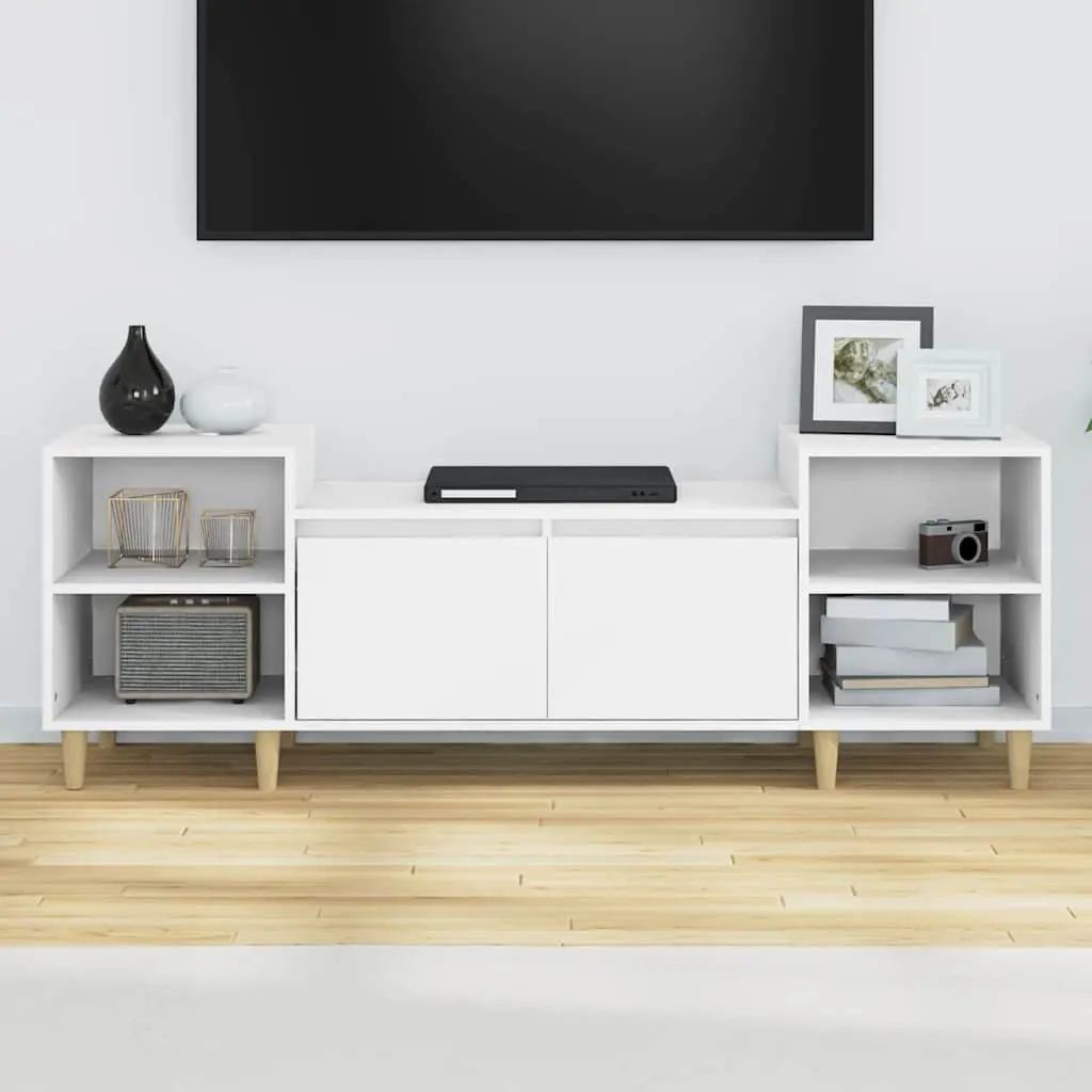 White TV Cabinet Engineered Wood Media Unit 160x35x55cm with Storage Compartments