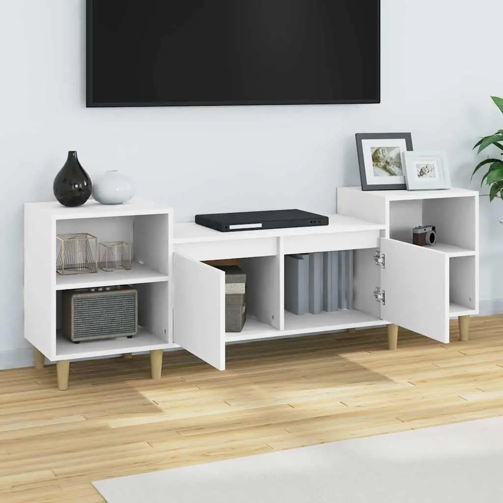 White TV Cabinet Engineered Wood Media Unit 160x35x55cm with Storage Compartments