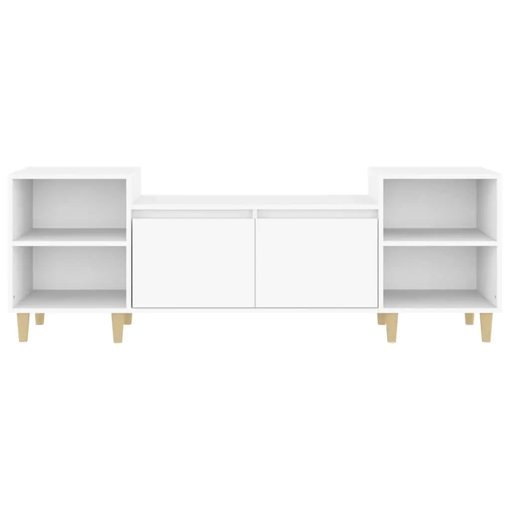 White TV Cabinet Engineered Wood Media Unit 160x35x55cm with Storage Compartments