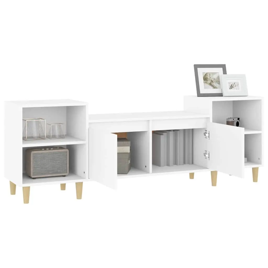 White TV Cabinet Engineered Wood Media Unit 160x35x55cm with Storage Compartments