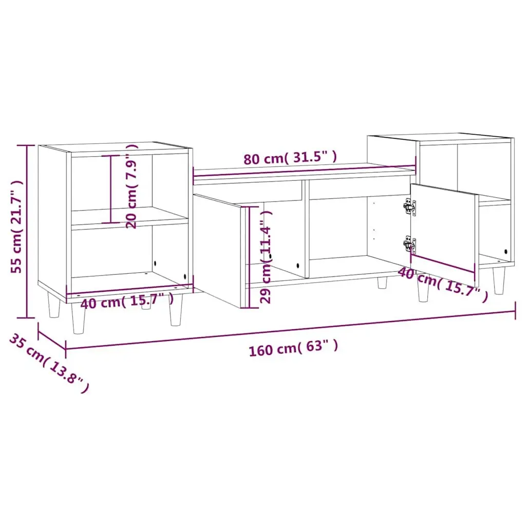 White TV Cabinet Engineered Wood Media Unit 160x35x55cm with Storage Compartments