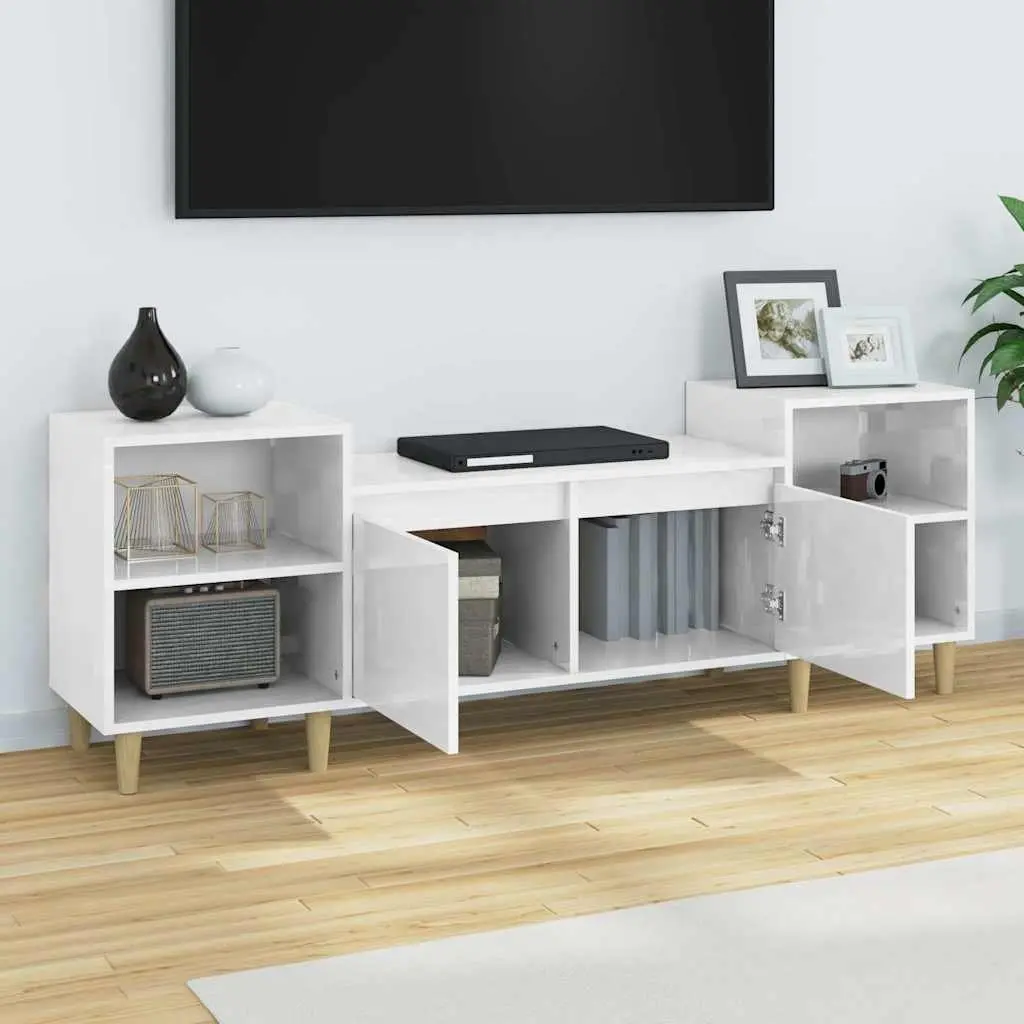 TV Cabinet for Living Room High Gloss White 160 x 35 x 55 cm Engineered Wood 6 Compartments