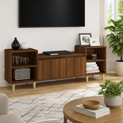 TV Cabinet 160cm Brown Oak Engineered Wood Media Storage Unit with Doors