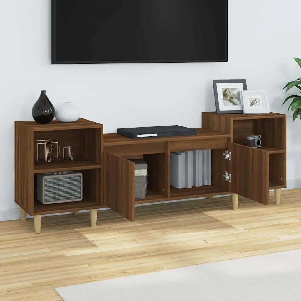 TV Cabinet Living Room 160cm Brown Oak Engineered Wood Media Storage Unit with Doors