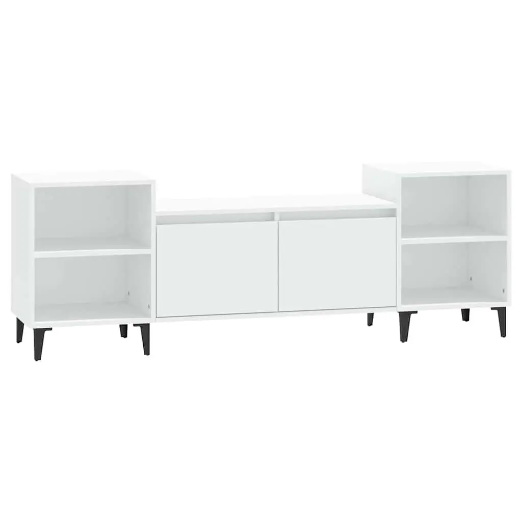 TV Cabinet White Living Room 160x35x55 cm Media Storage Unit with 6 Compartments Doors