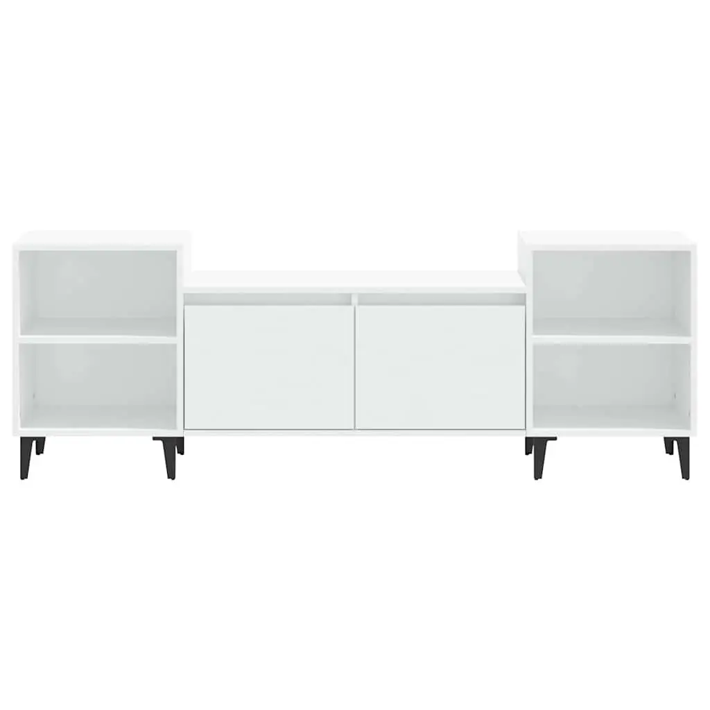 TV Cabinet White Living Room 160x35x55 cm Media Storage Unit with 6 Compartments Doors