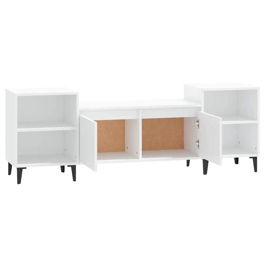 TV Cabinet White Living Room 160x35x55 cm Media Storage Unit with 6 Compartments Doors