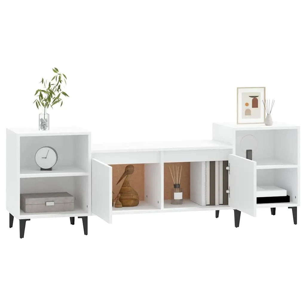 TV Cabinet White Living Room 160x35x55 cm Media Storage Unit with 6 Compartments Doors