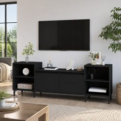 Black TV Cabinet Dimensions 160x35x55cm, Engineered Wood, 6 Compartments