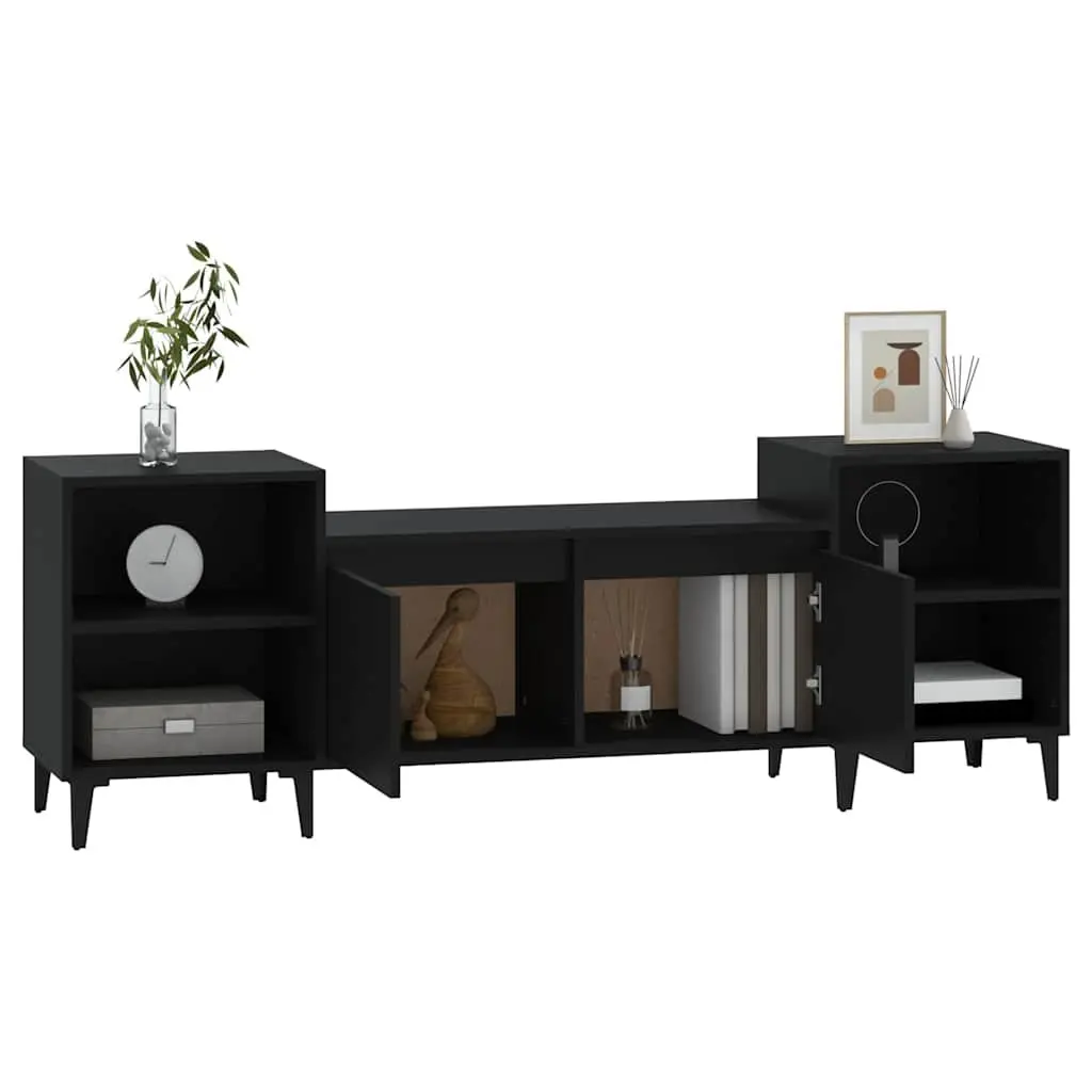 TV Cabinet Black 160x35x55cm Media Entertainment Unit Storage 6 Compartments