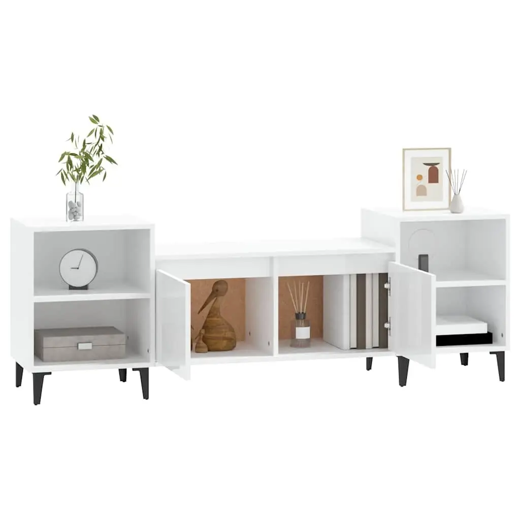 TV Cabinet Living Room High Gloss White 160x35x55 cm Storage Unit Media Stand Engineered Wood