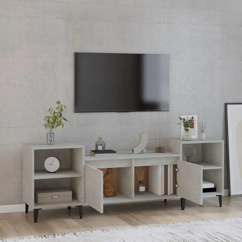 TV Cabinet Grey Living Room 160x35x55 cm Engineered Wood Media Unit Storage Compartments