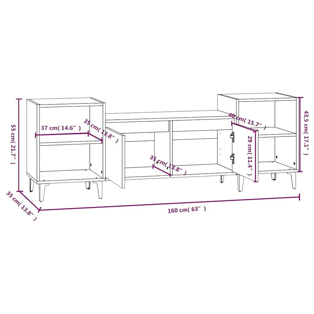TV Cabinet Media Unit for Living Room Engineered Wood Brown 160x35x55cm