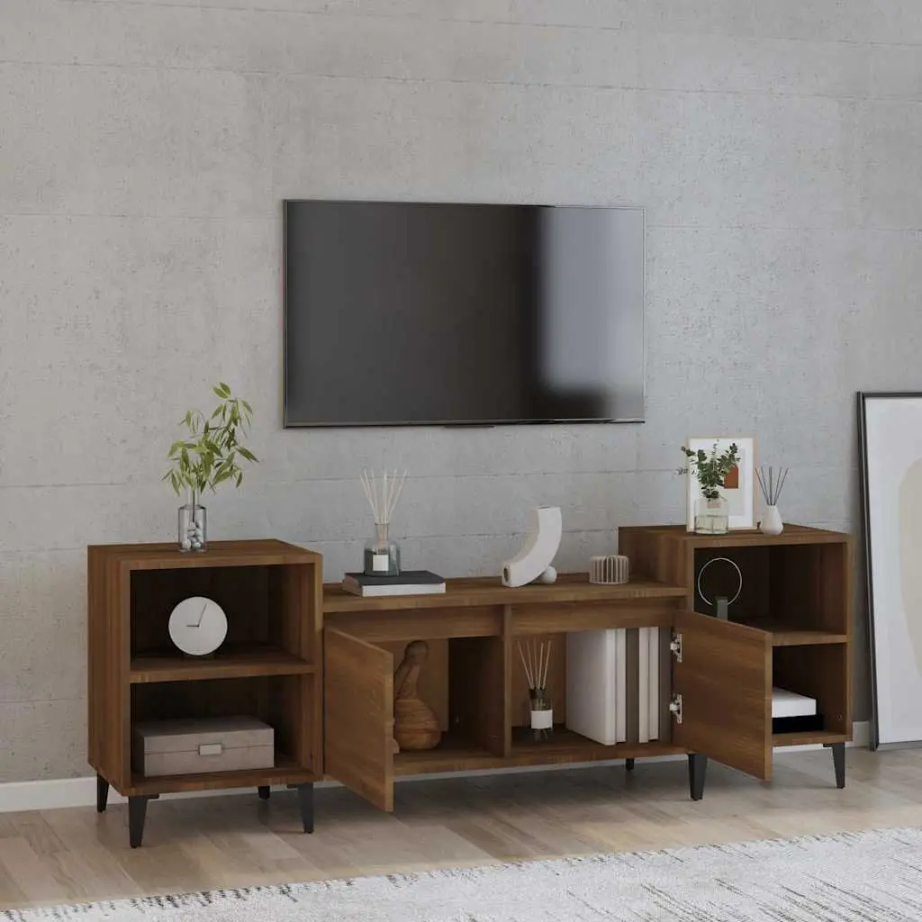 TV Cabinet Brown Oak 160x35x55cm Media Unit 6 Compartments Storage