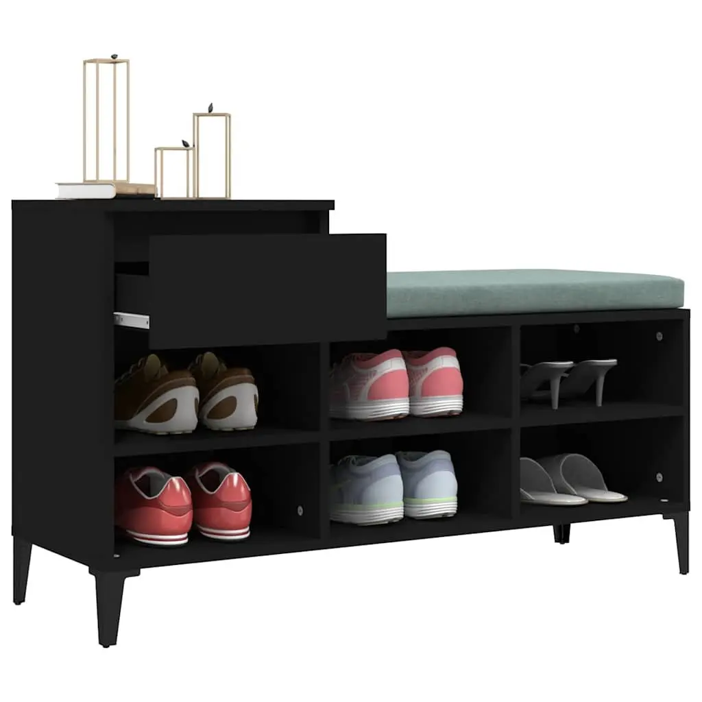 Shoe Cabinet Black Storage Organizer 6 Compartments 1 Drawer Metal Legs