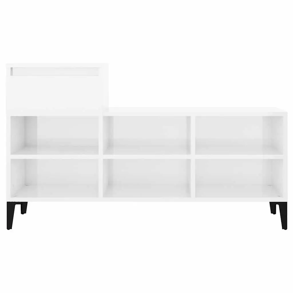 Shoe Cabinet White High Gloss Engineered Wood Storage Organiser 102x36x60cm