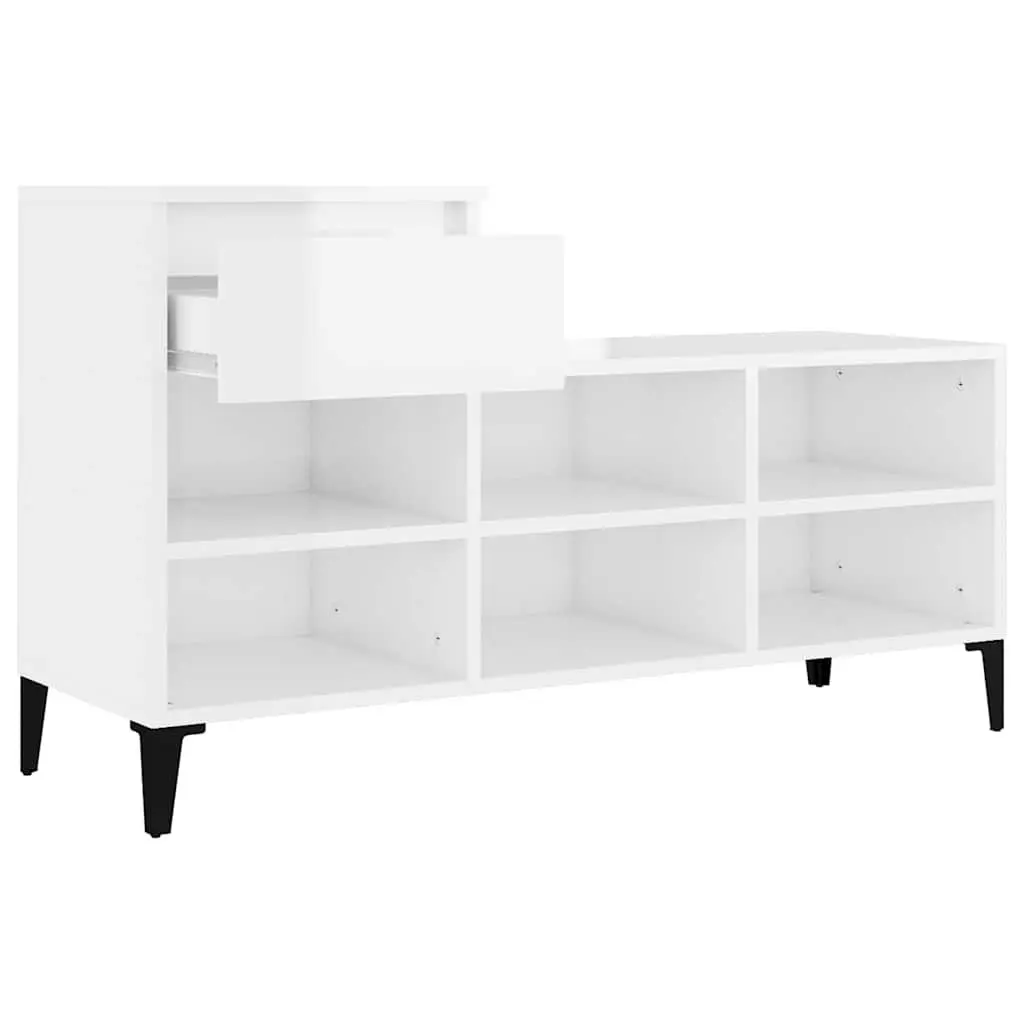 Shoe Cabinet White High Gloss Engineered Wood Storage Organiser 102x36x60cm