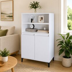 Highboard Cabinet White 60x36x110 cm with Metal Feet
