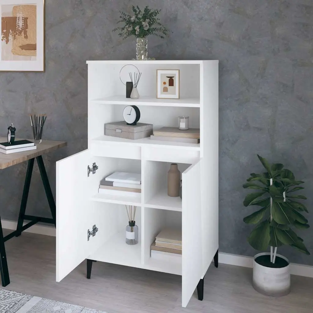 Highboard Storage Cabinet White 60x36x110 cm Engineered Wood Sideboard with Shelves