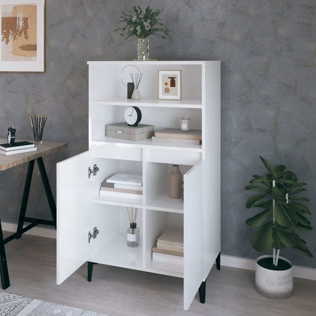 Highboard Cabinet Storage Sideboard White Gloss 60x36x110cm