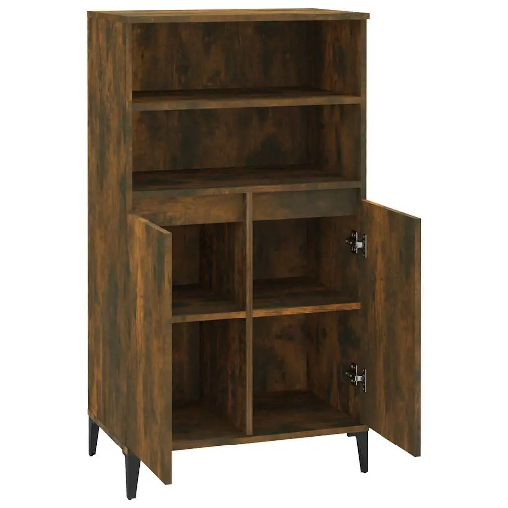 Highboard Sideboard Storage Cabinet Brown Engineered Wood with Metal Feet