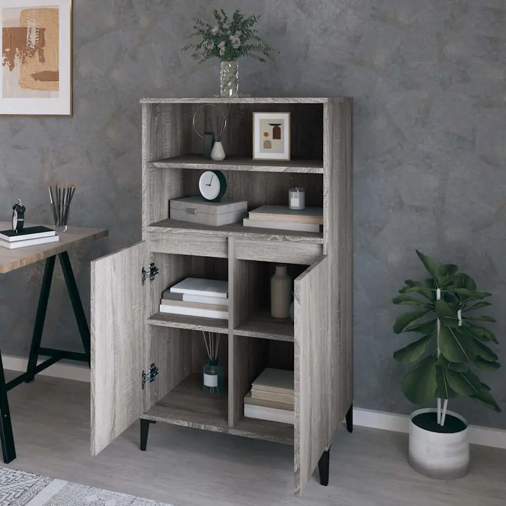 Highboard Grey Sonoma Storage Cabinet with Shelves Compartments Engineered Wood