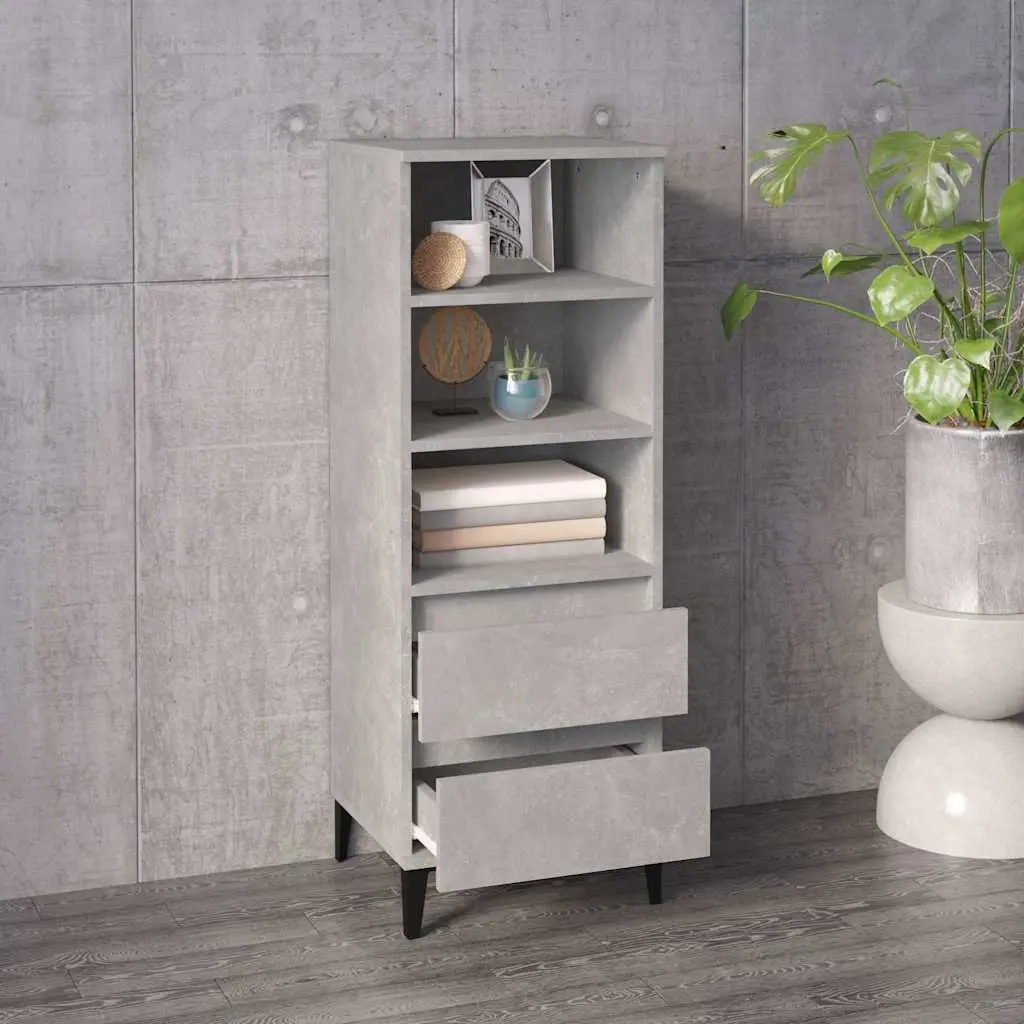 Highboard Grey Sideboard 40x36x110cm Engineered Wood with 3 Shelves and 2 Drawers Industrial Style